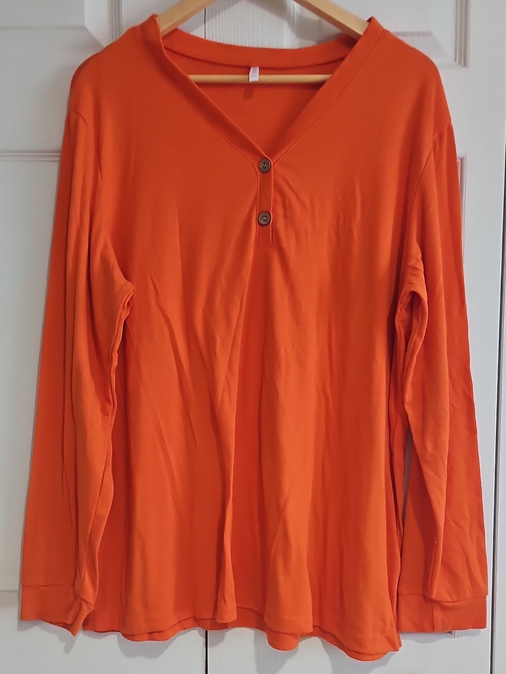 Bishuige Orange Henley Long Sleeve Top Women’s 2XL Relaxed Fit